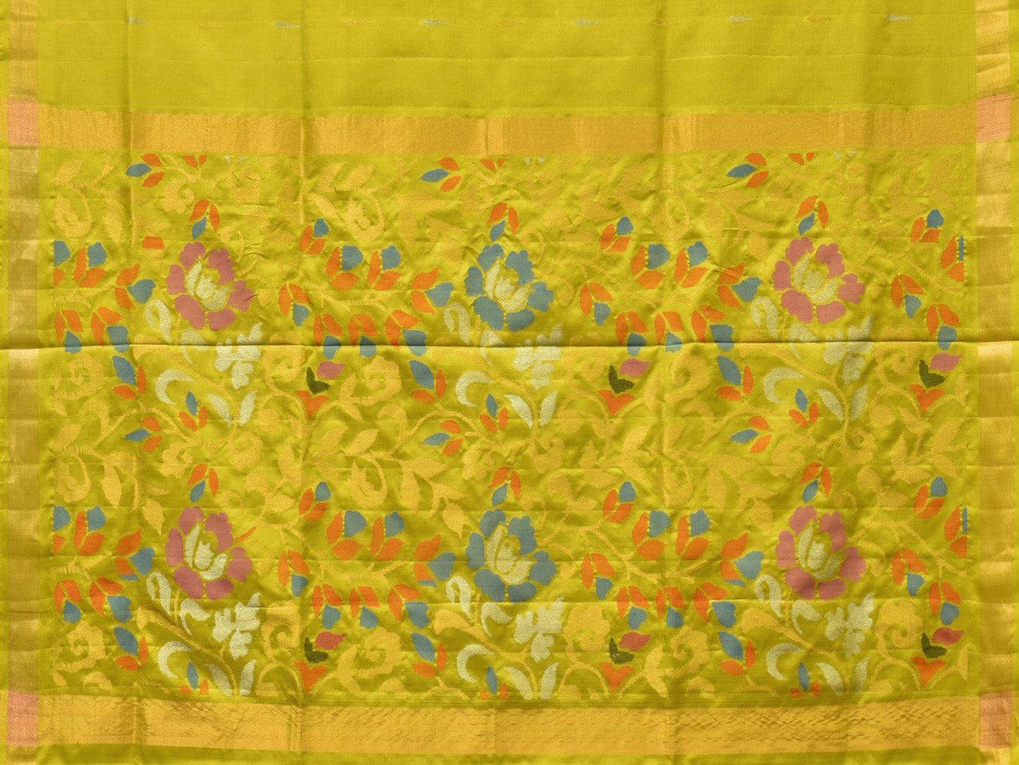 Lime Green Uppada Silk Handloom Saree with Floral Pallu Design - Global Threads | Swadesiicart