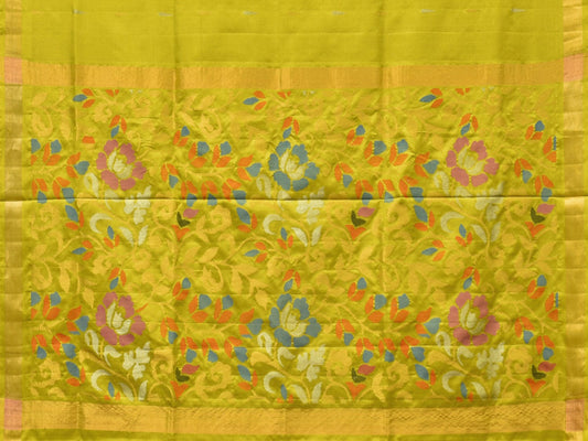 Lime Green Uppada Silk Handloom Saree with Floral Pallu Design - Global Threads | Swadesiicart