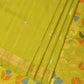 Lime Green Uppada Silk Handloom Saree with Floral Pallu Design - Global Threads | Swadesiicart