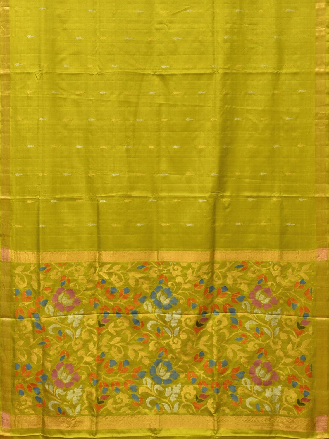 Lime Green Uppada Silk Handloom Saree with Floral Pallu Design - Global Threads | Swadesiicart