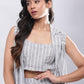 BohoJazz Striped Linen Three Piece Co-ord Set - Blue & White - Swadesiicart