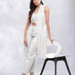 BohoJazz Striped Linen Three Piece Co-ord Set - White & Blue - Swadesiicart