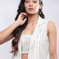BohoJazz Striped Linen Three Piece Co-ord Set - White & Blue - Swadesiicart