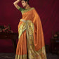 Vishnu Weaves Women's Orange Paithani Silk Saree with Blouse - Swadesiicart