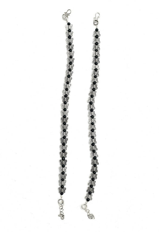 Mominos Fashion Kamal Johar Oxidised Silver Butterfly Anklets | Swadesiicart