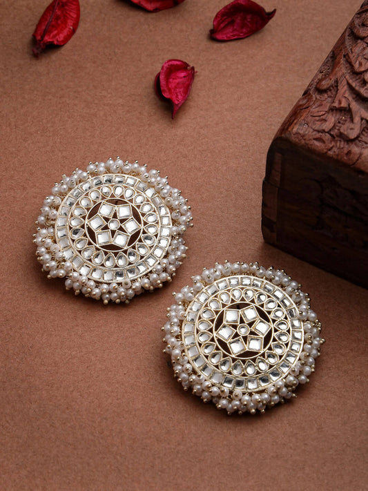 NVR Women Gold-Toned Circular Studs Earrings | Swadesiicart