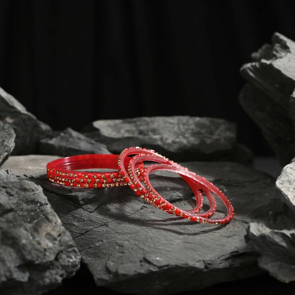 Afast Elegant Bridal & Wedding Party Fashion Bangle/Kada Set, Red, Glass, Pack Of 12 Model No- A21 - Swadesiicart