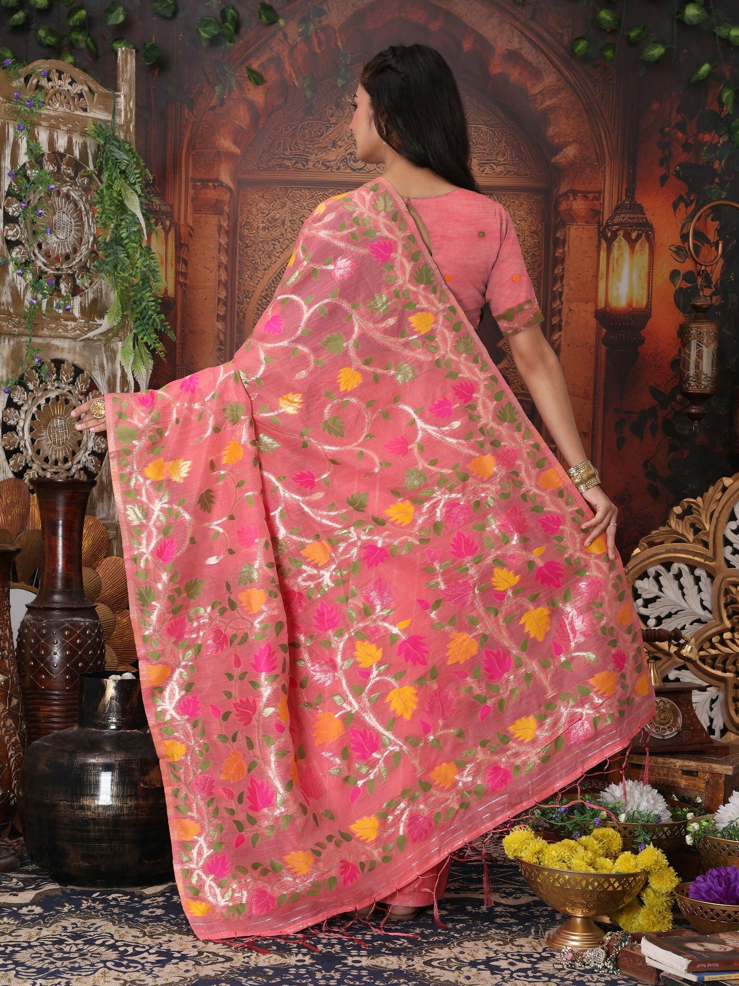 Shree Shyam Fashion Linen Cotton Pink Saree