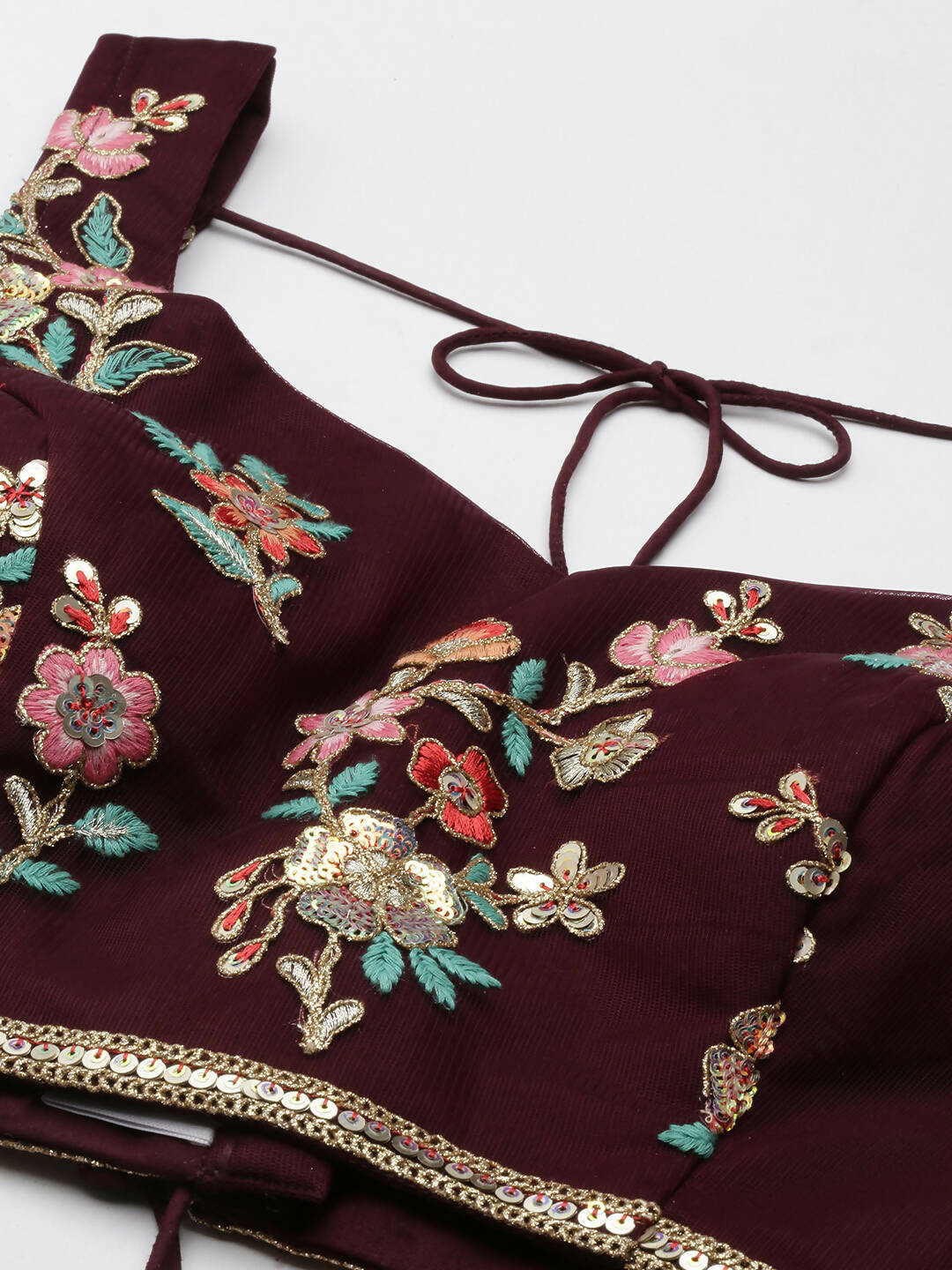 House of Panchhi Burgundy Net Sequinse Work Lehenga & Blouse, Dupatta | Swadesiicart