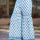 Juniper Women's Blue Cotton Cambric Floral Placement Printed Anarkali Kurta Sharara & Dupatta Set | Swadesiicart