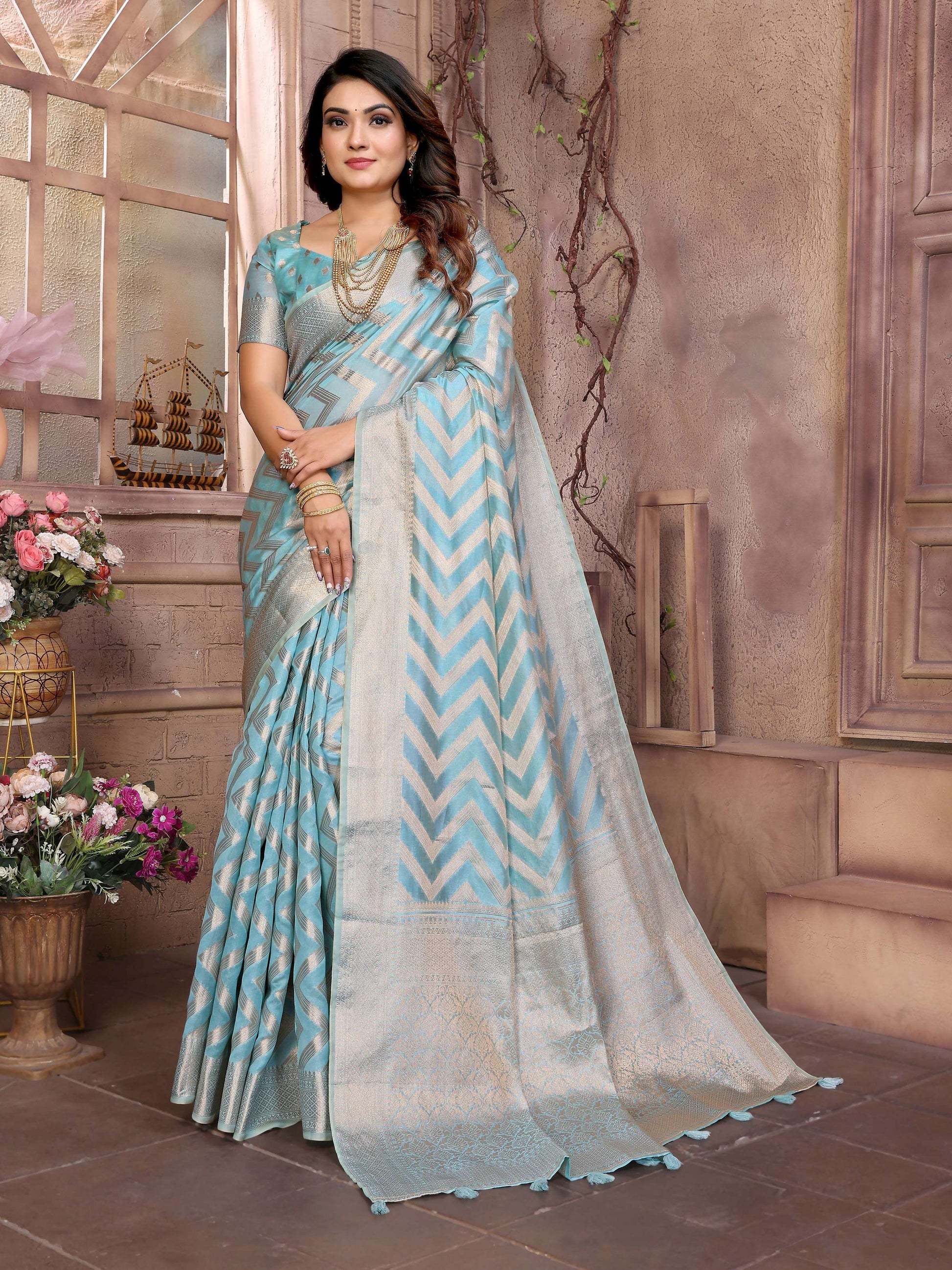 Aastha Fashion Sky Soft Organza Silk Weaving Saree