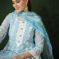 Blue Crystal Organza schiffli embroidery Kurta With Trouser & Dupatta - Bhumi