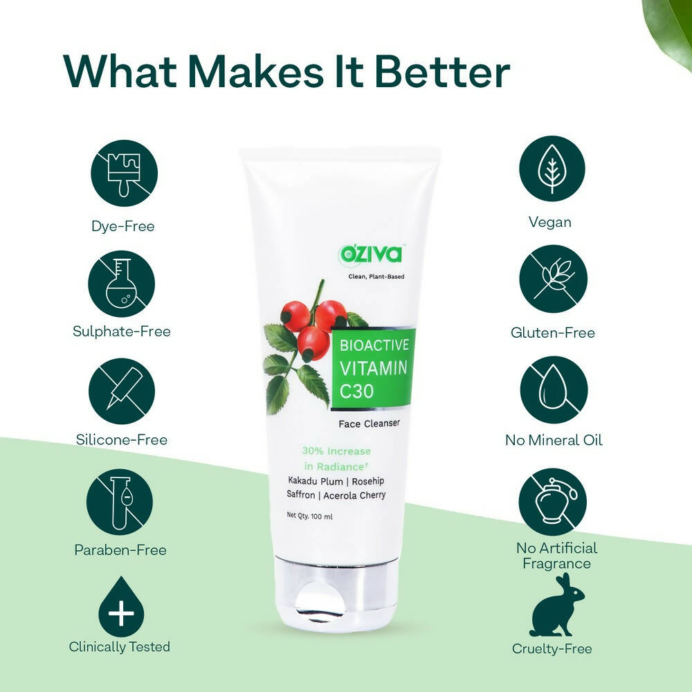 OZiva Bioactive Vitamin C30 Face Cleanser - Swadesiicart