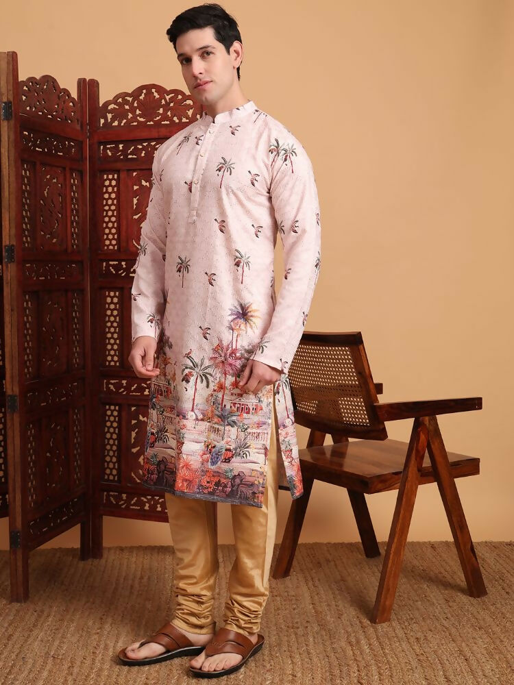 Peach Cotton Printed Chikankari Embroidery Work Kurta - Mahotsav | Swadesiicart