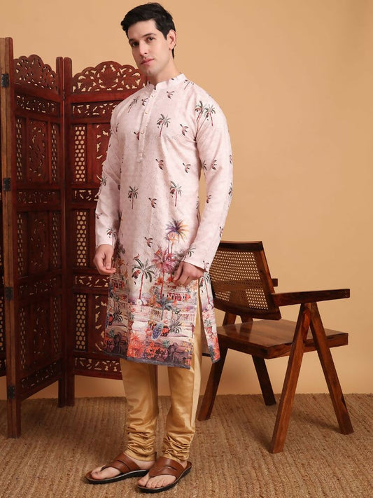 Peach Cotton Printed Chikankari Embroidery Work Kurta - Mahotsav | Swadesiicart