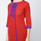 Aniyah Cotton Red Color Straight Kurta With Patchwork (AN-108K) - Swadesiicart