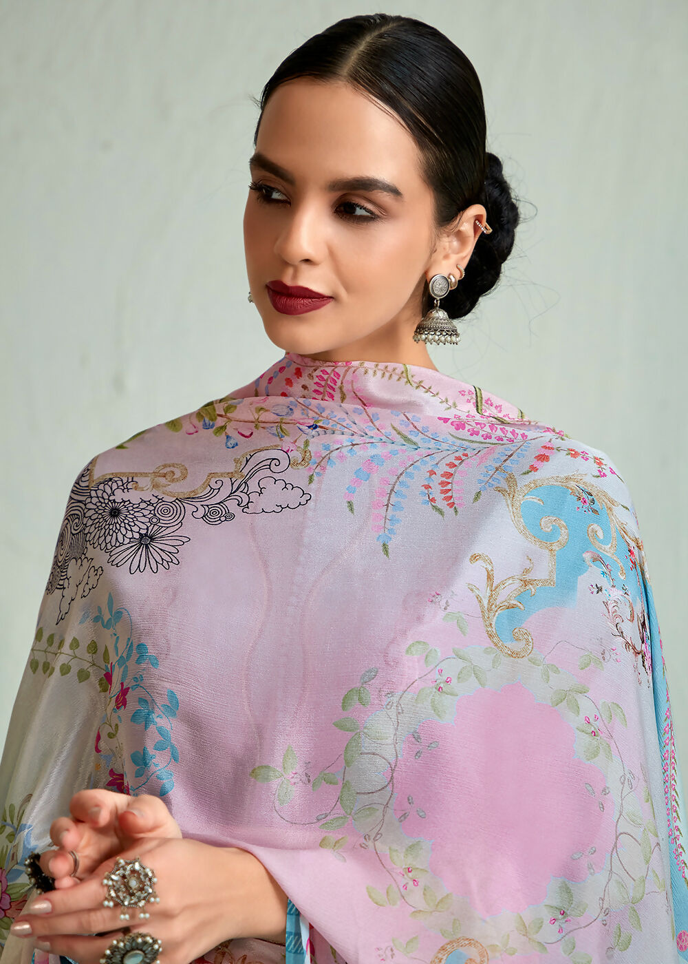 Powder Blue Pure Muslin Resham Embroidered Salwar Suit - Emponline | Swadesiicart