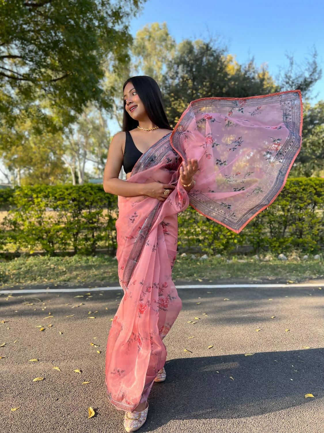Vamsee Peach Organza Saree - Swadesiicart