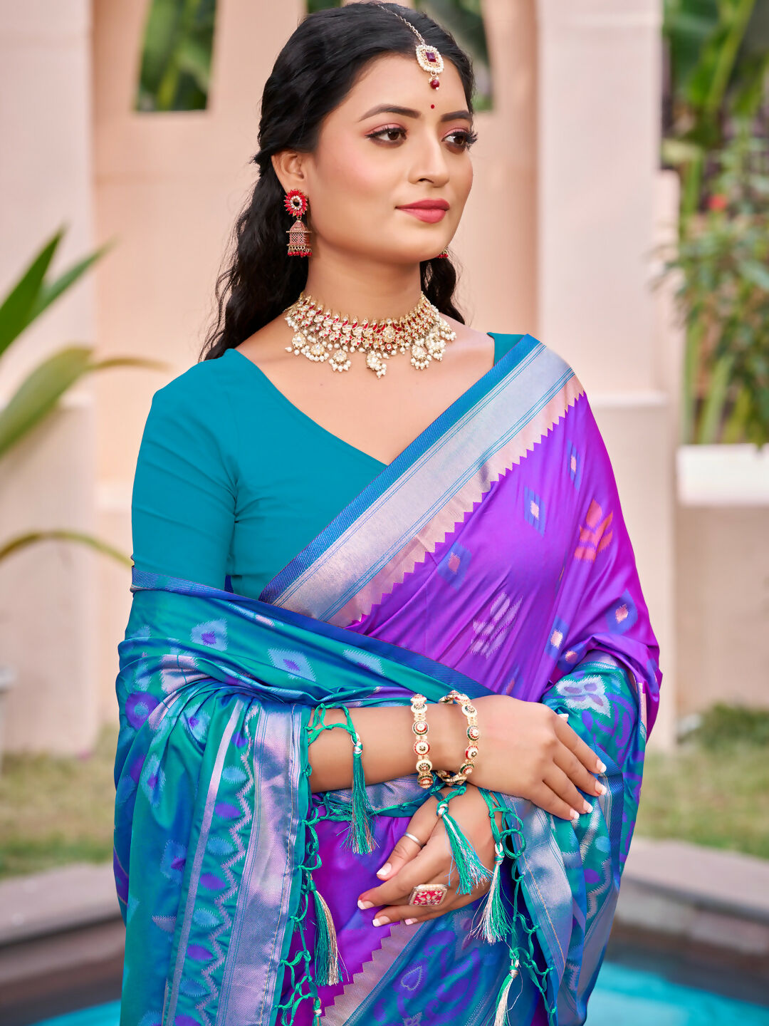 Shree Shyam Fashion Purple Pochampally Silk Saree