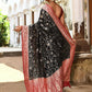 Joban Fashion Black Crepe Chiffon Pure Handloom Banarasi Silk Saree | Swadesiicart