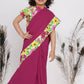 Little Bansi Girls Floral Print Ready to Wear Saree and Floral Blouse - Magenta | Swadesiicart