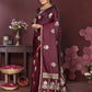 Joban Fashion Wine Floral Motifs Banarasi Silk Sarees | Swadesiicart