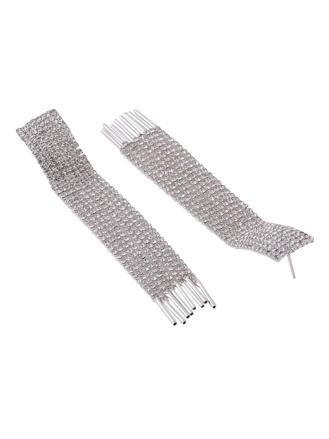 NVR Women Silver Toned Contemporary Ad Studded Drop Earrings | Swadesiicart