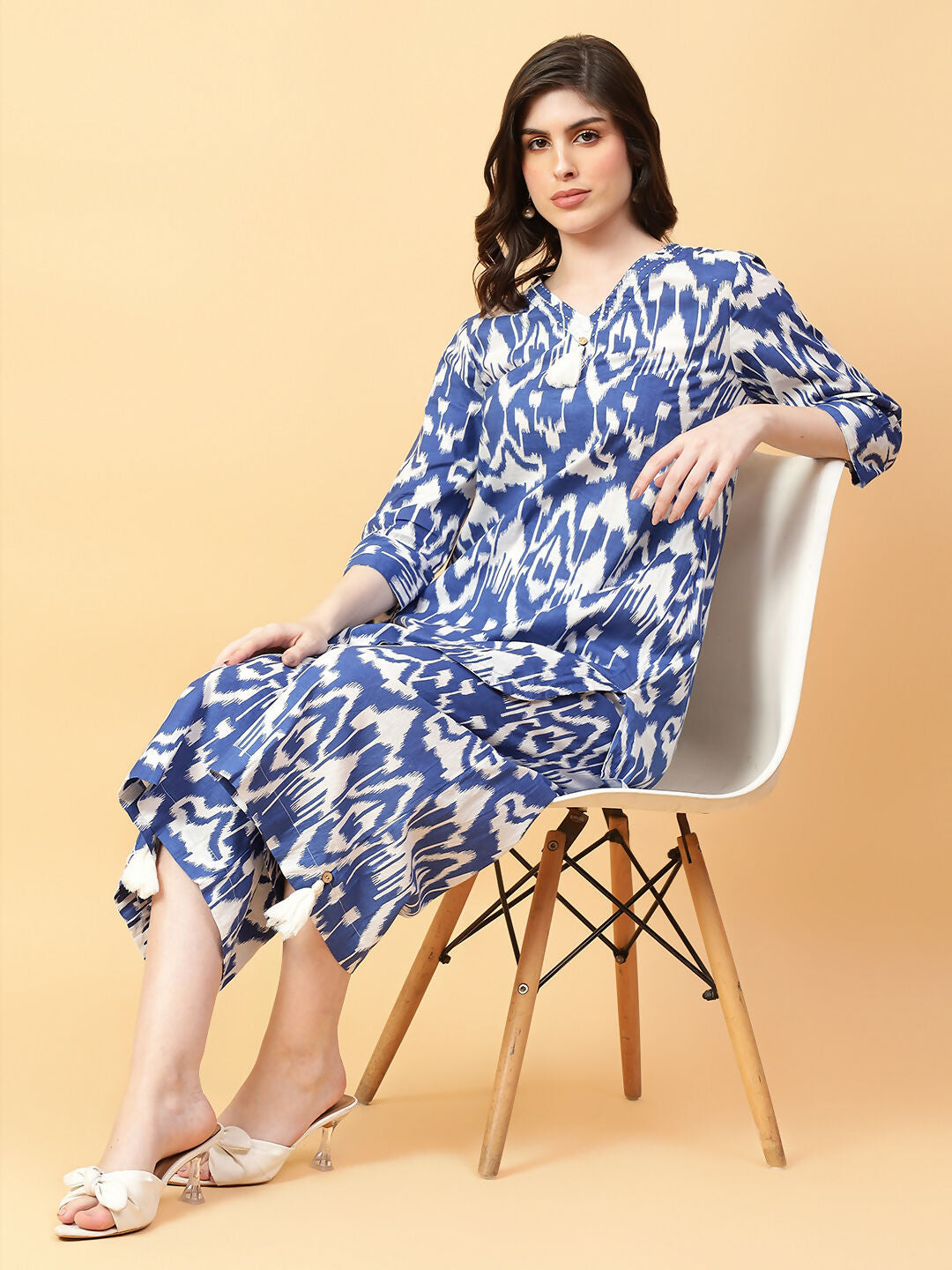 Joban Fashion Blue Cotton Printed & Hand Work Co-ord Set - Swadesiicart