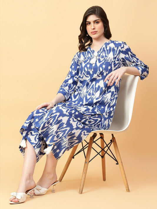 Joban Fashion Blue Cotton Printed & Hand Work Co-ord Set - Swadesiicart