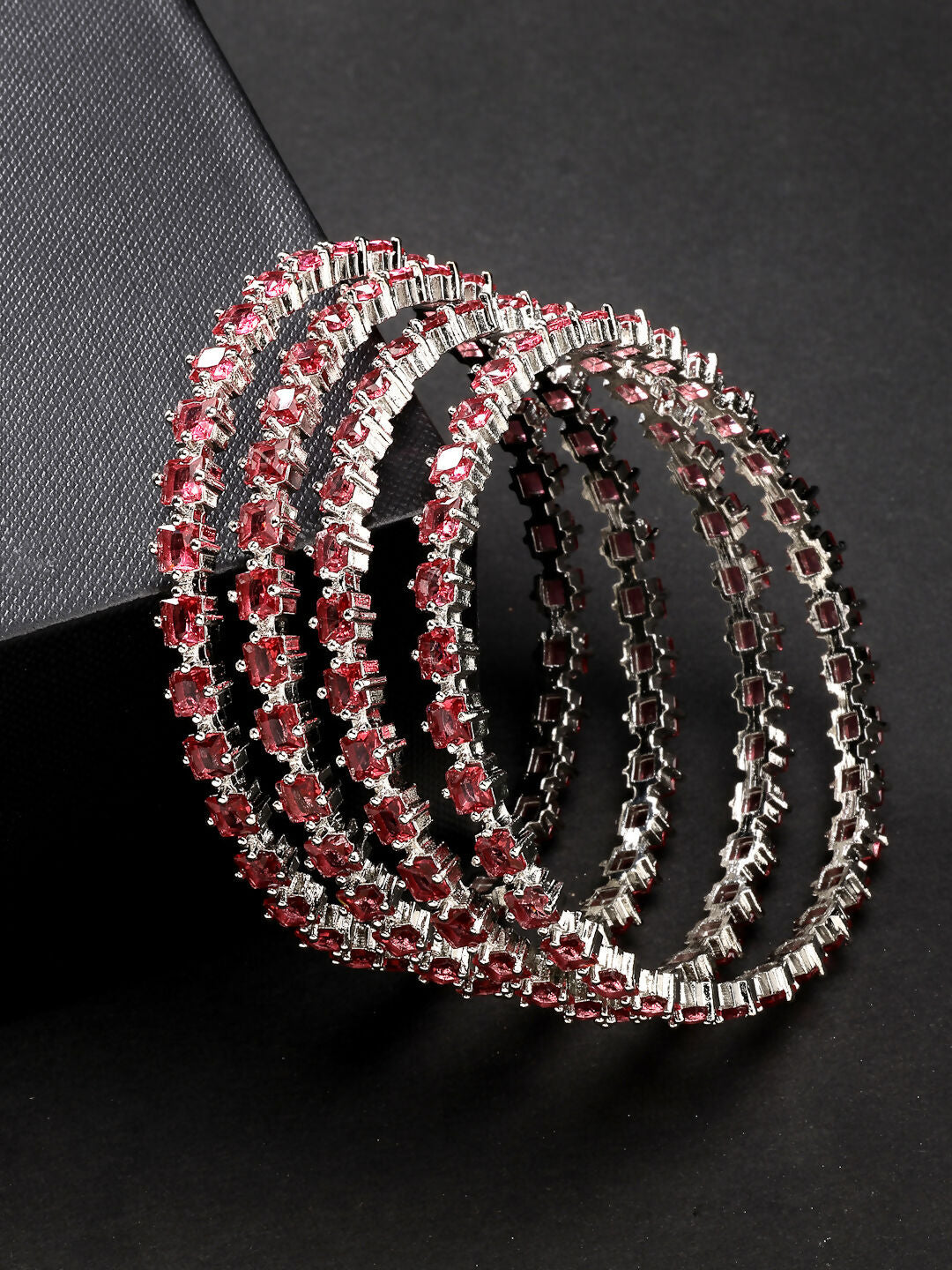 NVR Women's Set of 4 Pink CZ Stone-Studded Handcrafted Bangles - Swadesiicart