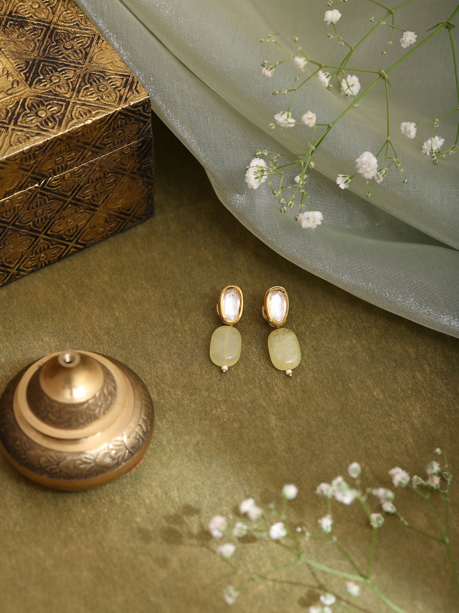 Ruby Raang Yellow Kundan Studs | Swadesiicart