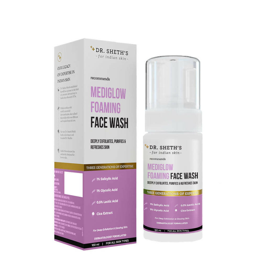 Dr. Sheth's Mediglow Foaming Face Wash For Glowing Skin, Deeply Cleanses, Exfoliates & Unclogs Pores, For All Skin Types - Limited Time Offer
