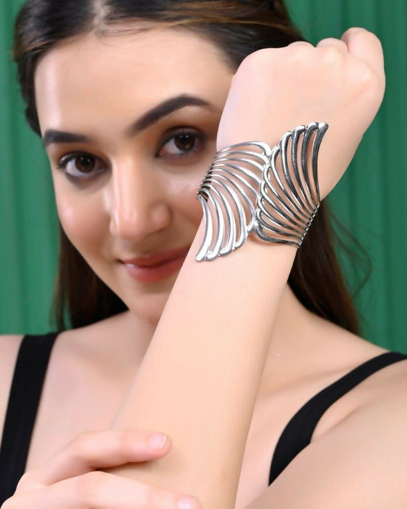 VOJ Pack of 3 Bracelet - Gold, Silver and Black Tonned Kada Bracelet. - Swadesiicart