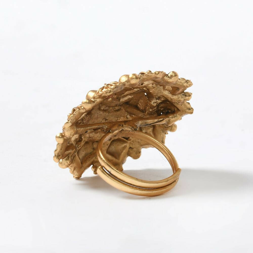 Mominos Fashion Joharkamal Gold-Polished Stone Studded Adjustable Finger Ring - Design 14 | Swadesiicart