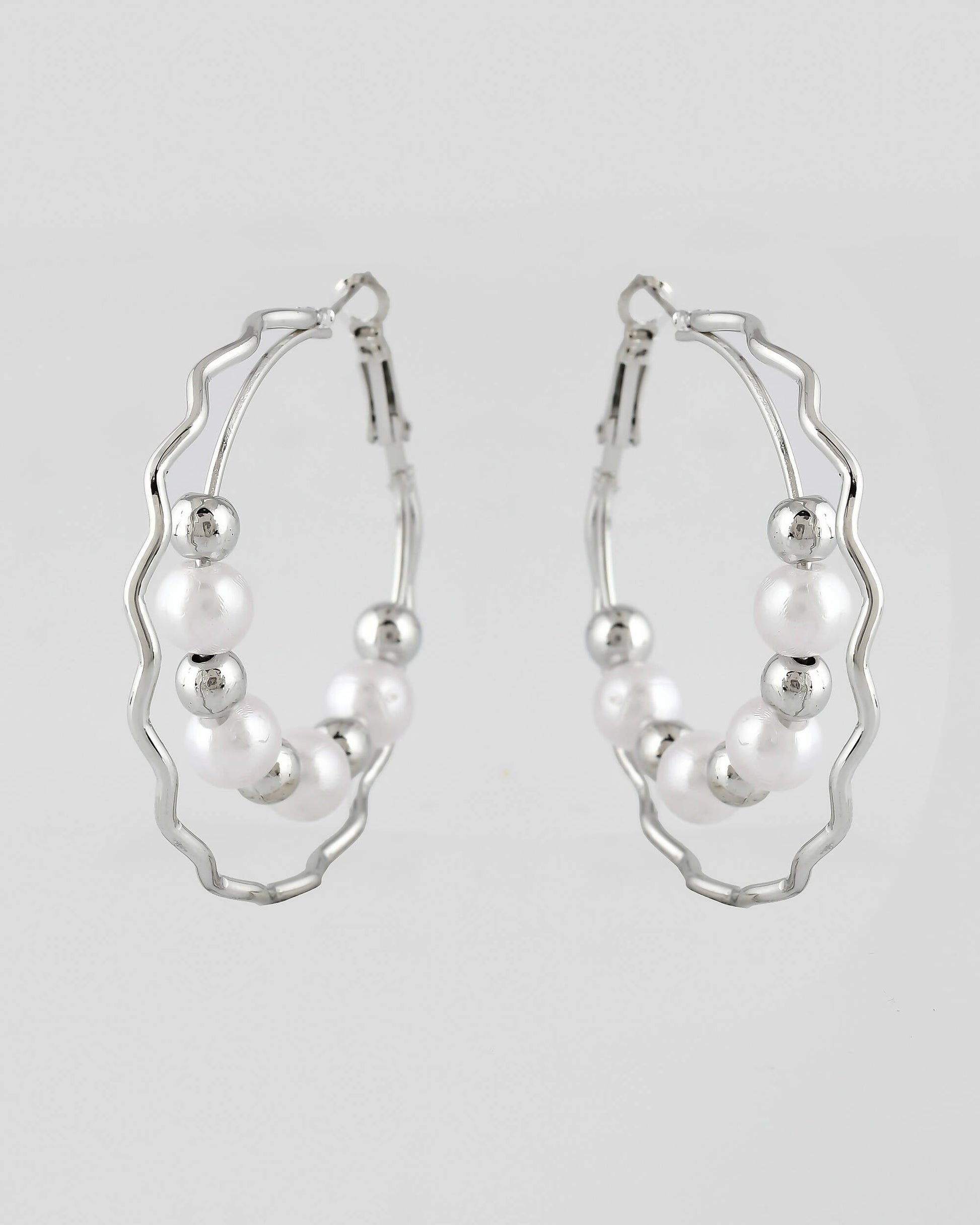VOJ Women Sliver-Plated Pearl Stainless Steel Hoop Earrings - Swadesiicart