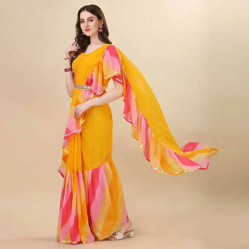 Women's Partywear Designer Yellow Georgette Fancy Saree - Dyuti | Swadesiicart