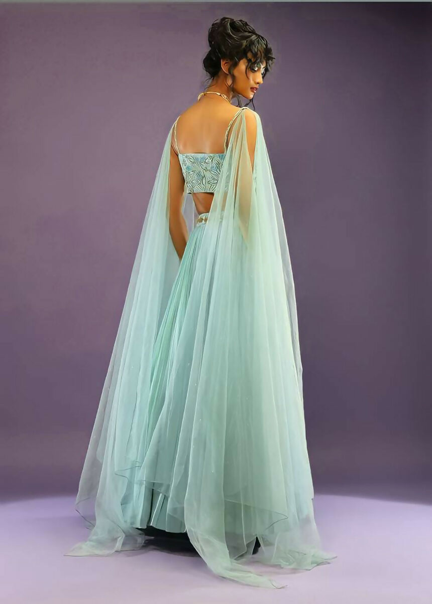 Jyoti Fashion Glamorous Turquoise Crush Work, Sequins, Zari with Dori Embroidered Faux Georgette Lehenga Choli with Dupatta | Swadesiicart