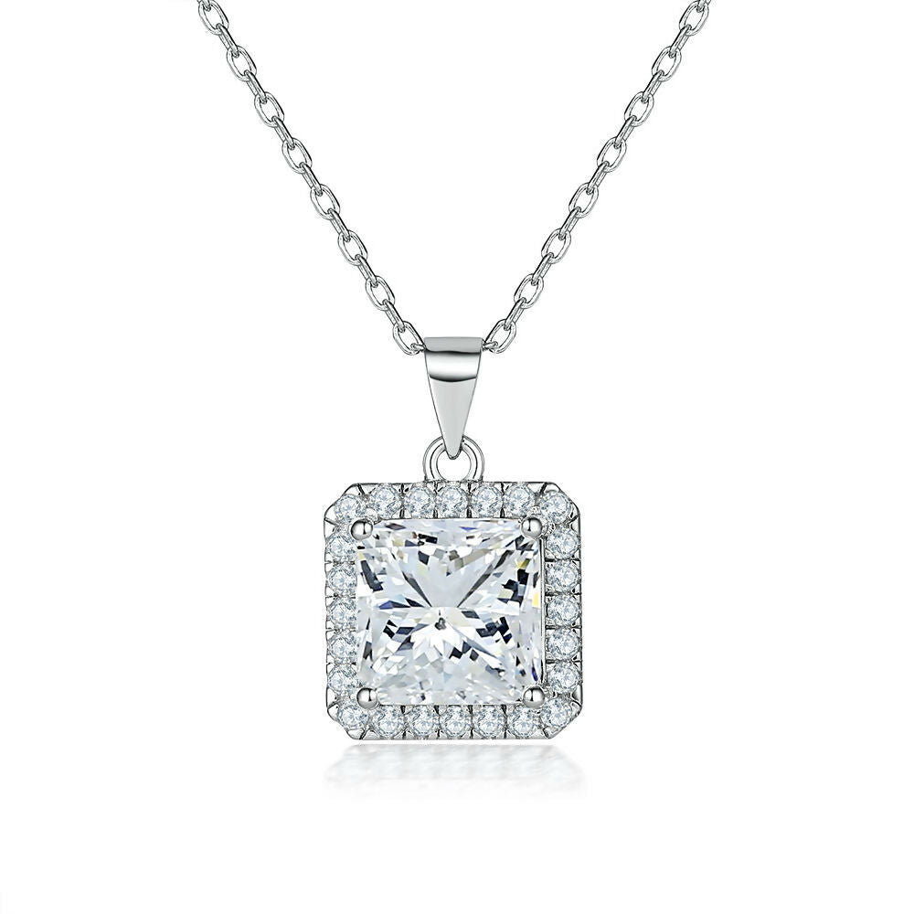 Cauer Radiant Moissanite Pendant Necklace in 925 Sterling Silver, White Gold Plated | Swadesiicart