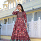 Partywear Designer Maroon Dola Silk Anarkali suit with Dupatta - Suzen - Swadesiicart