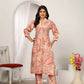 Jyoti Fashion Women's Peach Rayon Floral Print with Side Pocket Kurtis & Sets | Swadesiicart