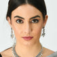Mominos Fashion Johar Kamal Silver-Plated American Diamond Silver Blue Choker Set | Swadesiicart