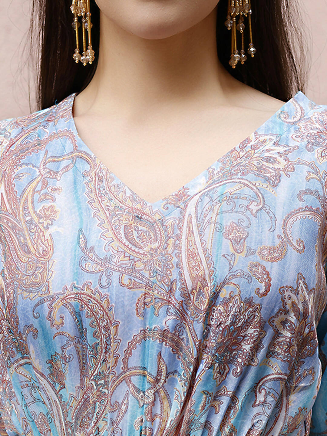 Light Blue Rayon Paisley Printed Top with Matching Bottom - Eesha - Swadesiicart