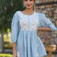 Juniper Women's Blue Cotton Dobby Solid With Embroidered Straight Tunic | Swadesiicart