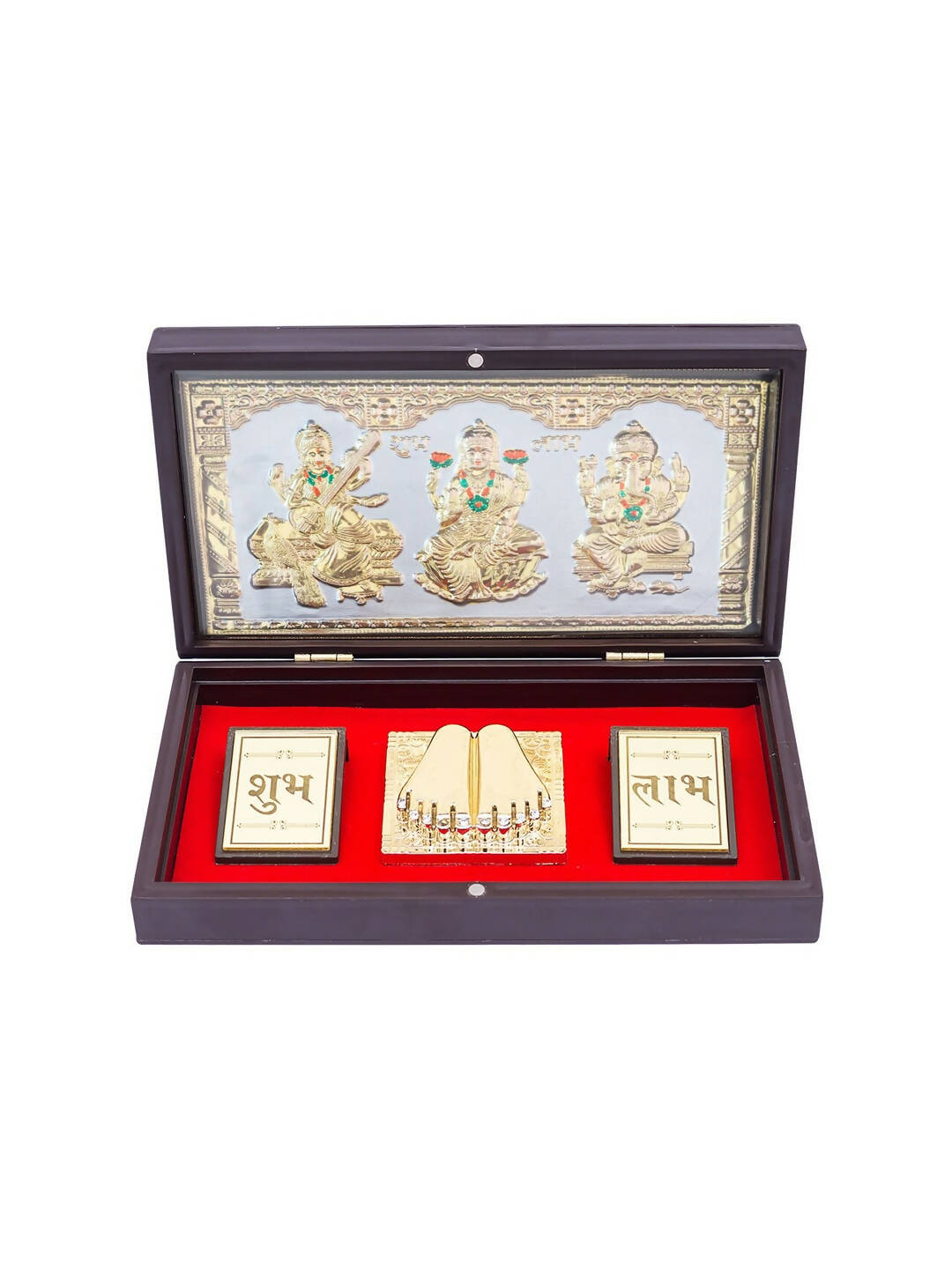 Golden Peacock 24 KT Gold-Polished Laxmi, Ganesha, Saraswati Pooja Box | Swadesiicart