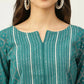 FIORRA Women's Teal Green Crepe Straight Kurta Skirt With Dupatta - Swadesiicart