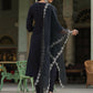 Juniper Women's Black Chinnon Solid Embroidered Kurta Set | Swadesiicart