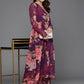 Ahalyaa Women Floral Printed Angrakha Kurta with Palazzos - Burgundy Color | Swadesiicart