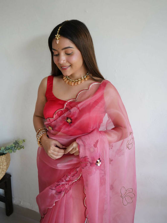 Vamsee Pink Organza Saree - Swadesiicart