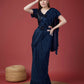 Blue Imported Crush Solid Ready to Wear Saree with stitched Blouse - Aayan | Swadesiicart