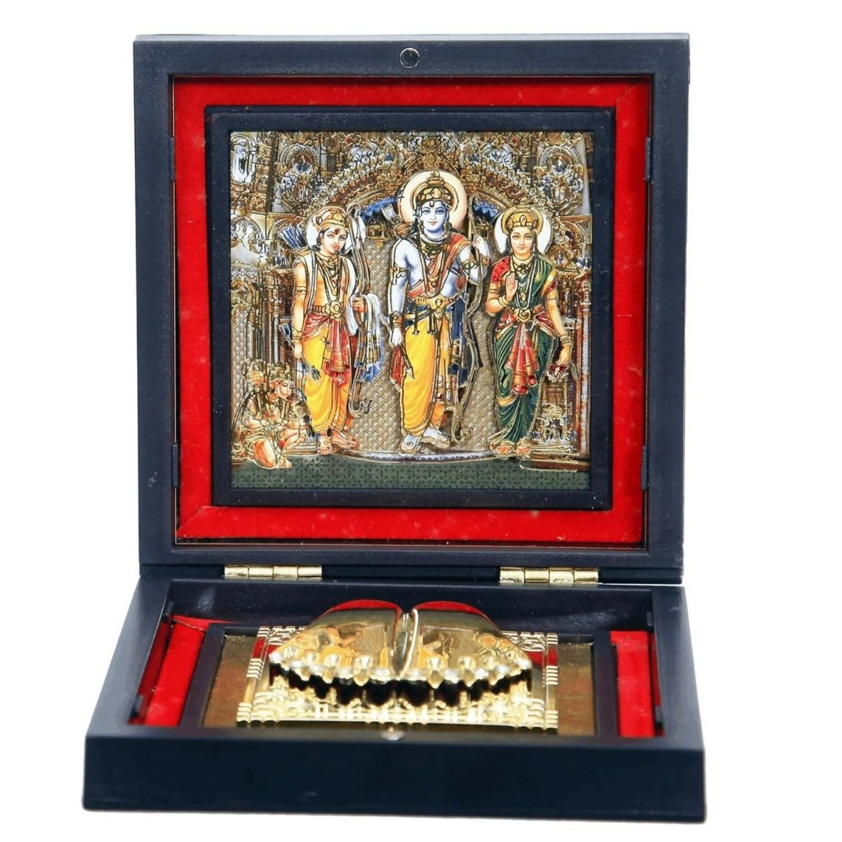 AncientlRam Darbar Pocket Temple Box With Charan Paduka Square Shaped, Gold-Polished - Swadesiicart